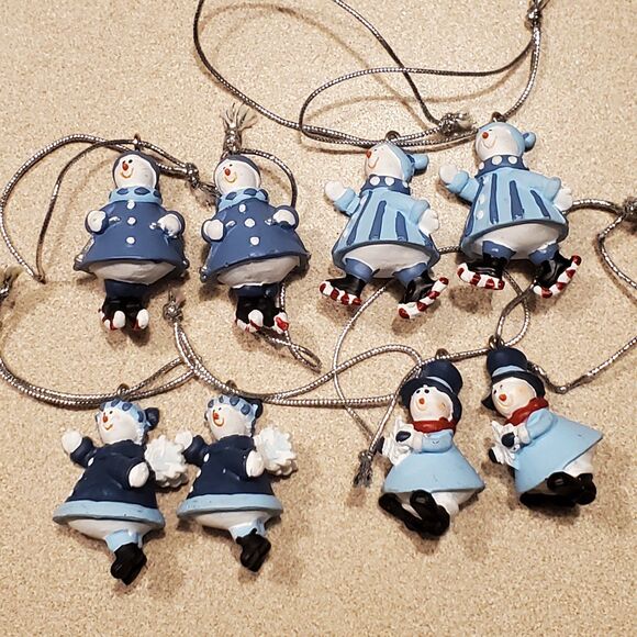 Vintage ceramic hand painted snowman Ornaments 8 count - Picture 1 of 7